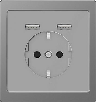 Merten D-Life outlet with double USB charger (stainless steel)